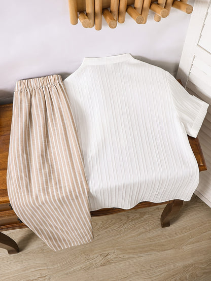 Casual Boys' Striped Short Sleeve Shirt and Pants Set