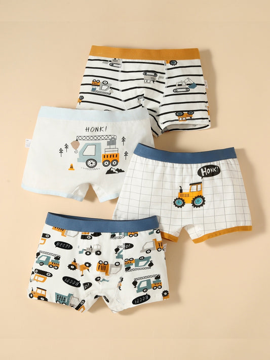 Boys' Regular Fit Cartoon Briefs 4-Pack with Cotton Stretch