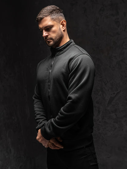 Men's Full-Zip Stand Collar Athletic Jacket - Soft Brushed Interior, Long Sleeve Casual Zippered Sweatshirt, Regular Fit Gym-to-Streetwear, Easy-Care (Hand Wash/Dry Clean) Solid Color Men's Outerwear