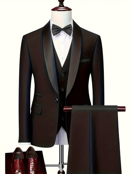 Men's Slim-Fit Notch Lapel 3-Piece Suit with Vest and Pants