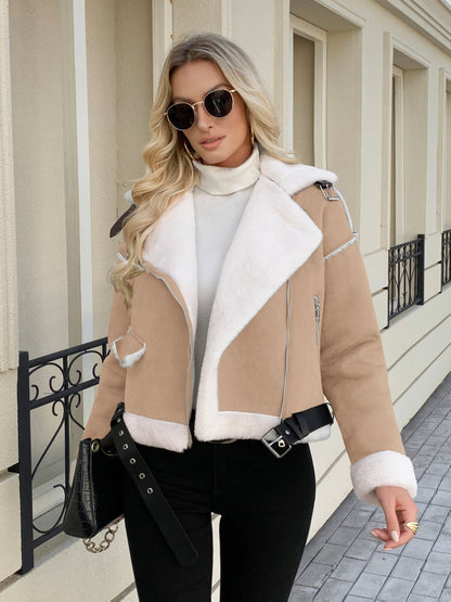 Women's Winter Jacket Thick Coat with White Fur Collar & Cuff - Elegant Brown Outerwear, Belted Waist (No-Stretch) for Fall/Winter, Machine Washable Cold Weather Jacket (No) - Coat for Dresses/Skirts