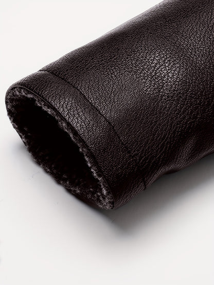 Men'S Cozy Fleece-Lined Bomber Jacket - Thick Winter Coat with Multiple Pockets, Zip-Up Casual Pilot Style, Brown, Polyester Lining, Perfect for Fall & Winter, Winter Bomber Jacket