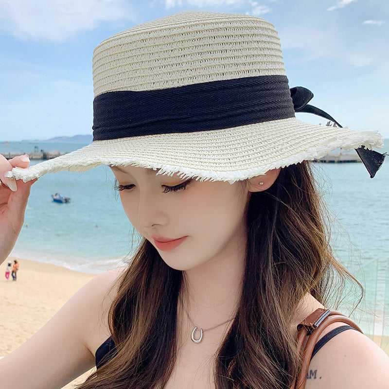 Women's Linen Wide Brim Butterfly Beach Sun Hat for Summer