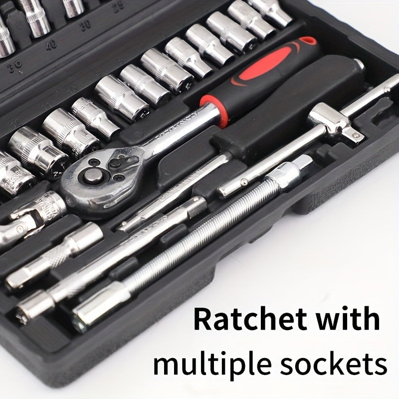 Repair Wrench Set, Ratchet Wrench Set, Socket Wrench Set, Designed for Various Environments Including Automotive Repair and Home Decoration, with Storage Box. 27-GJX