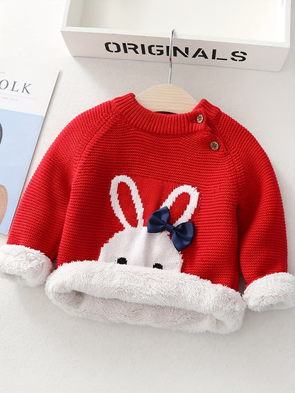 Girls' Knit Bunny Pullover Sweater with Bow - Warm Winter Cotton