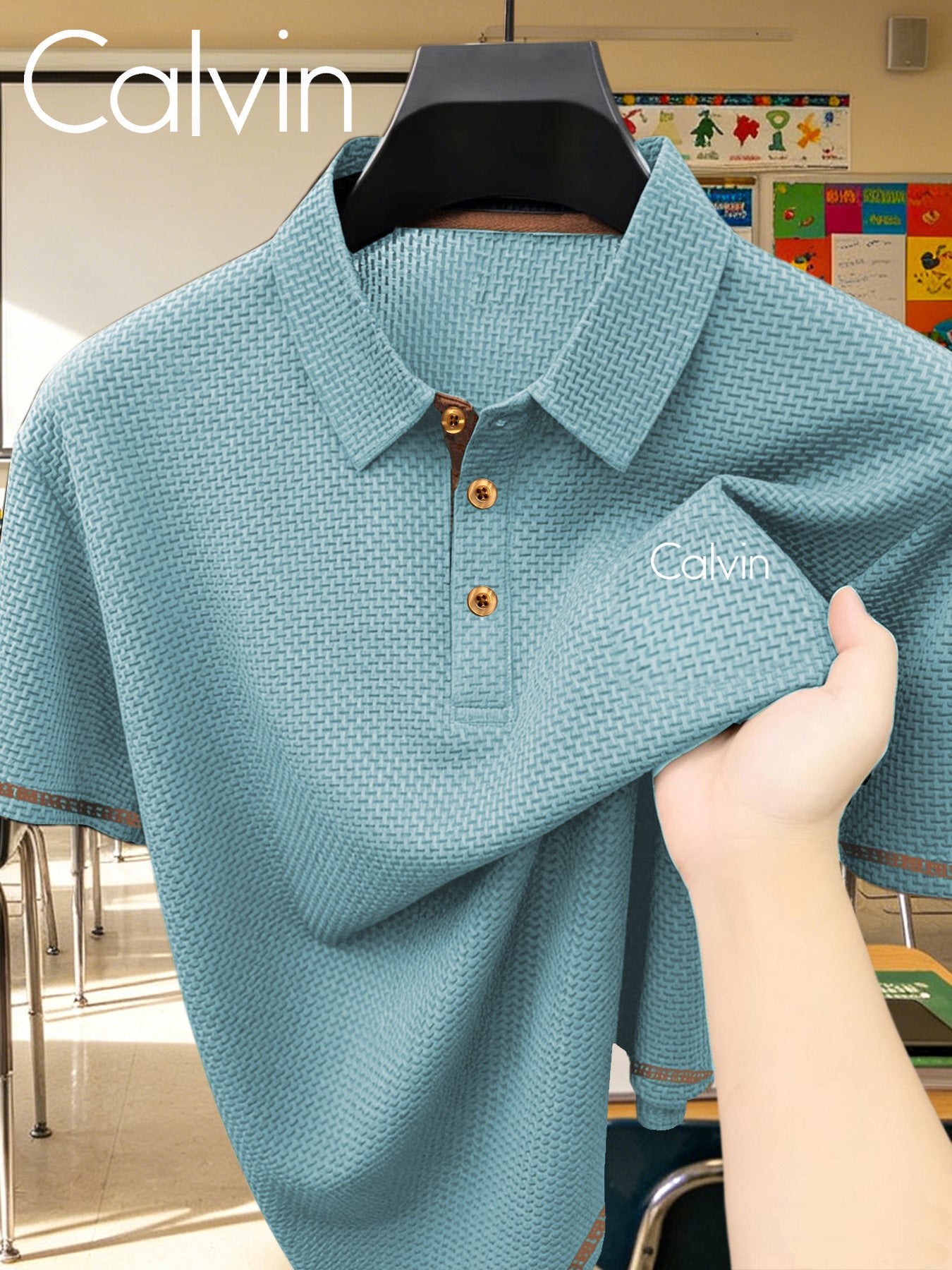 Boys' Preppy Polo Shirt with Geometric Pattern, Summer Wear