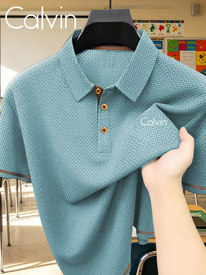 Boys' Preppy Polo Shirt with Geometric Pattern, Summer Wear