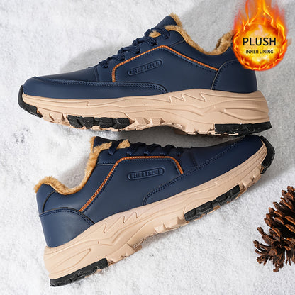 Men'S Low-Top Winter Hiking Boots - Thickened Warm Lining, Anti-Slip TPR/EVA Sole, Geometric Pattern, Faux Cover Upper, Round Toe & Lace-Up Closure for Outdoor, Streetwear, Casual - Autumn/Winter, Hiking Boots, Outdoor Footwe