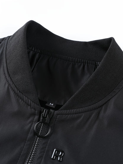 Men's Casual Baseball Jacket Solid Color Sports Zipper Coat
