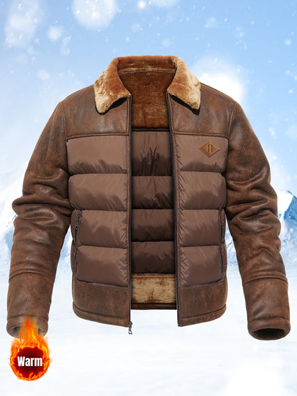 Men'S Casual Jacket with Faux Fur Collar, Polyester 100% Solid Color, Long Sleeve, Zipper Closure, Regular Fit, Woven Fabric, Outdoor Hiking Jacket with 60g/m² Lining Weight