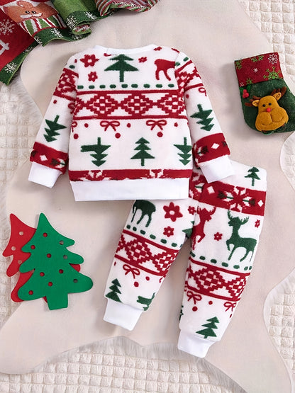 Children's Christmas Fashionable Autumn and Winter Flannel Suit Children's Warm New Two-piece Set