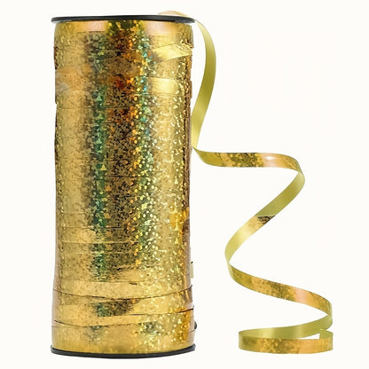 1pc91.44 meter Laser Golden/Silvery ribbon, Holiday supplies Wedding House Layout Christmas accessories Balloon Ribbon Balloon ribbon Ribbon banner Hanging flag Wedding party cake Gift wrap sealing rope Flower decoration supp