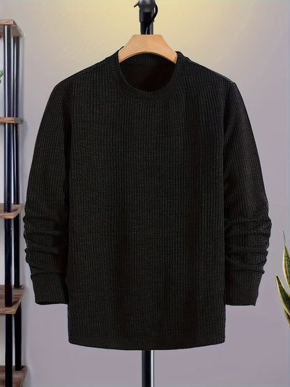 Men's Casual Knit Sweater - Spring/Fall Ribbed Crew Neck Top
