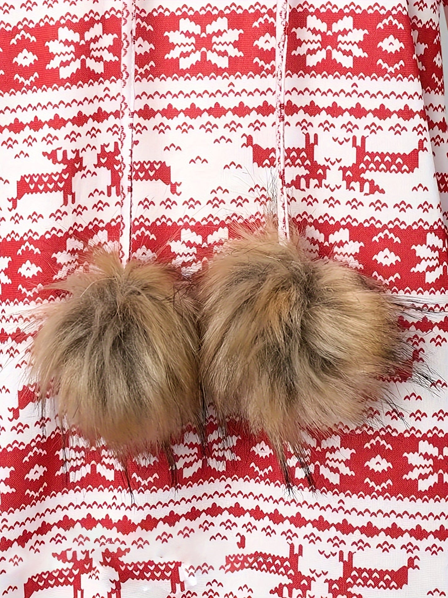Women'S Christmas Deer & Snowflake Print Hooded Sweater Dress - Long Sleeve Winter Warmth, Red & Holiday Party Outfit with Pompom Sleeves