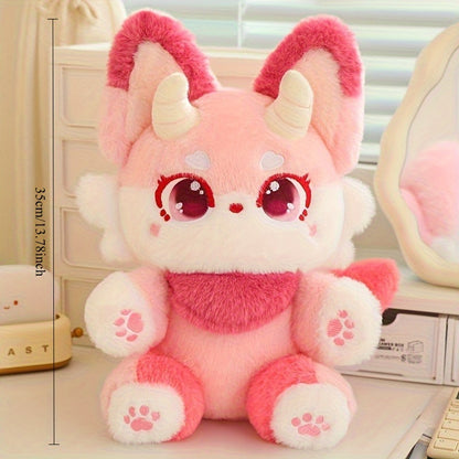 Cute Little Devil Fox Plush Toy - Soft Pink Stuffed Animal with Big Eyes, Hugging Companion, Bedtime & Home Decor, Perfect Gift for Birthdays, Christmas, Valentine'S Day, Stuffed Animal, Cozy Home Accessory, Playful Design, F