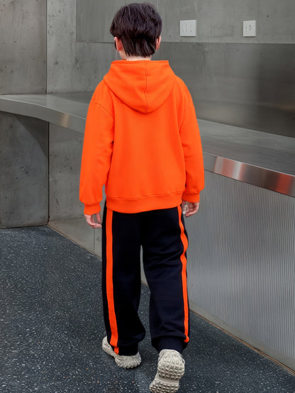 2pcs Boys' Winter Hooded Sweatsuit & Pants - Warm Sweater Outfit with Matching Long Pants, Colorblock Hoodie (Suitable for & Big Kids) - Machine Washable 2pcs set, Perfect for Outdoor