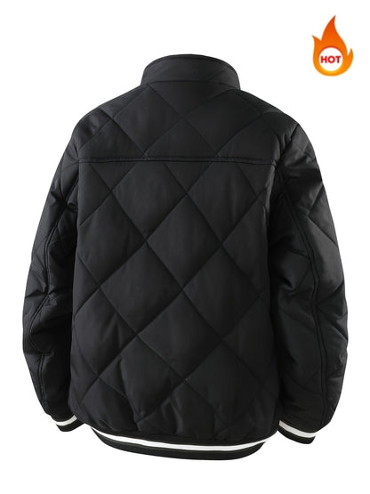 Men's Casual Quilted Polyester Jacket with Stand Collar