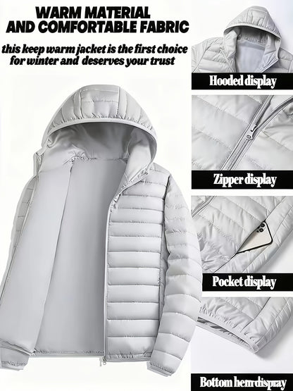 New Men'S Hooded Jacket, Thick And Warm Outerwear, Suitable for Outdoor Sports, Climbing, And Casual Wear in Winter. Features a Ribbed Design, Full Zipper Closure, And a Easy Yet Stylish Look