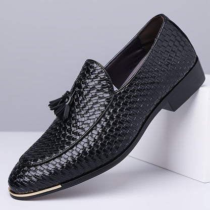 Men's Casual Woven Pattern Loafers with Pointed Toe