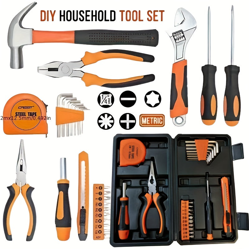 Multi functional heavy-duty manual tool kit with toolbox -20+sets of tools (pliers, hex wrench, screwdriver, tape measure), suitable for home repair, car maintenance, and DIY projects - suitable for mechanics (no power requir