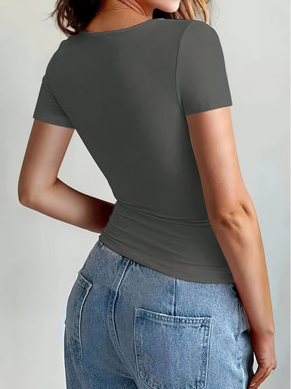 Women’s Solid Color Fitted Short-Sleeve T-Shirt for Summer