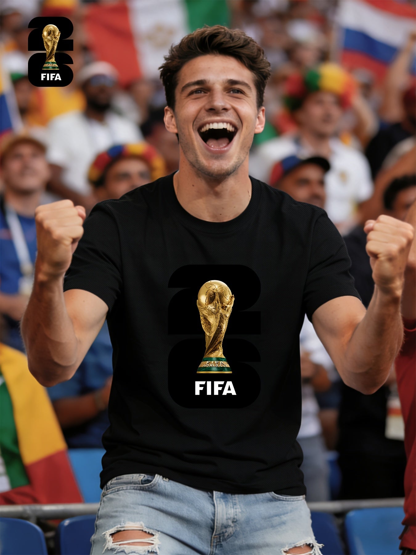 Men's Breathable Summer T-Shirt with FIFA World Cup Print