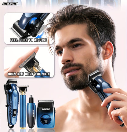 WEEME 4pcs Men's Electric Hair Clipper Set, Beard Trimmer Set, Household Facial Cleansing Set. Hair Cutting, Shaving, Trimming of Nasal Hair, Trimming of Sideburns, Facial Hair Cleaning. USB Charging. for Household Use, Vehic - ayq