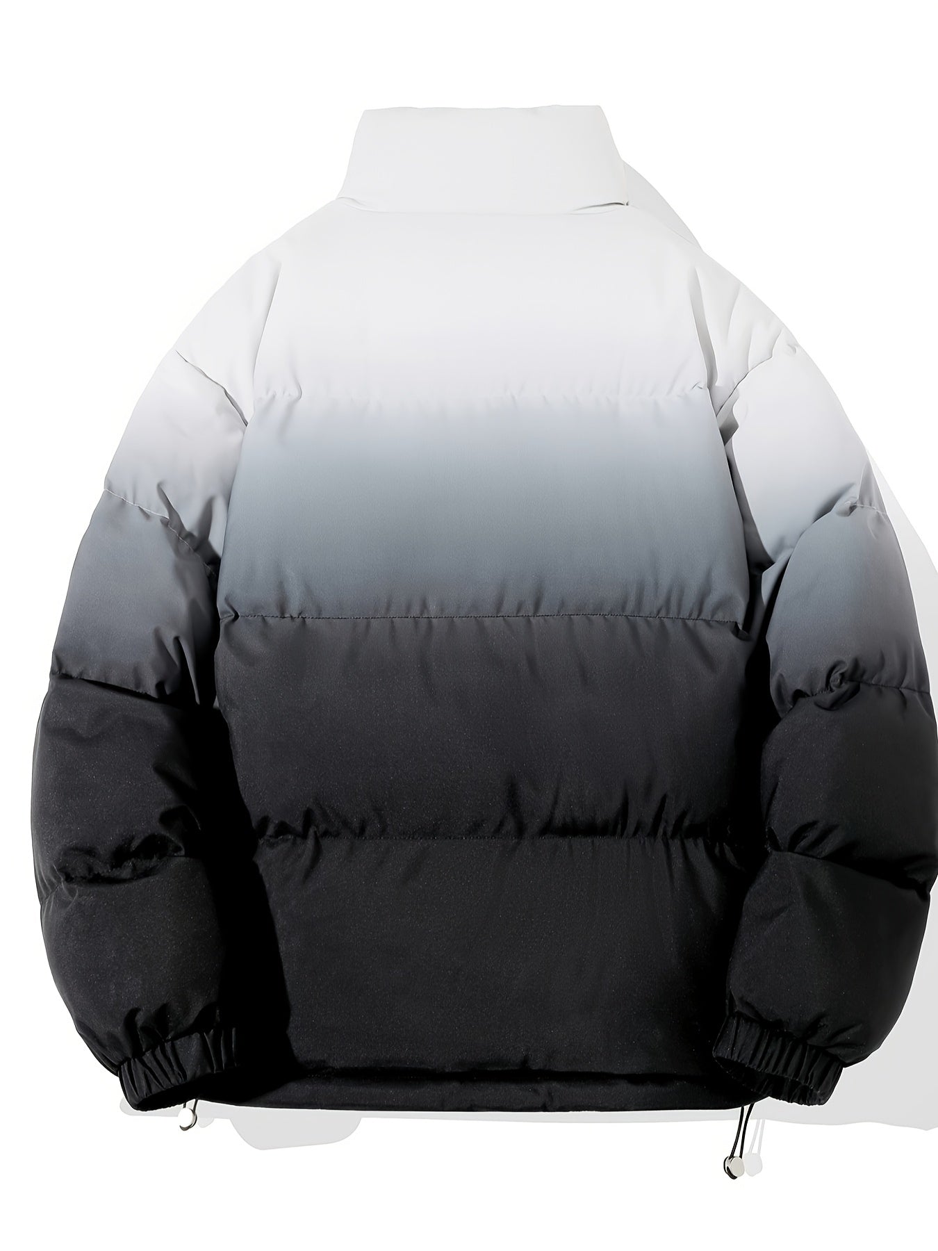 1pc Men'S Street Style Stand Collar Coat, Alphabet Print, Regular Fit, Drawstring Detail, Non-Stretch Woven Polyester, 100% Polyester Filler, Long Sleeve Casual Warm Gradient Jacket for Autumn and Winter