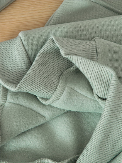 Boys' Cozy Fleece-Lined Hoodie & Sweatpants Set - Olive Green Casual Winter Outfit with Pockets, Thick Warmth for Fall & Winter, Regular Fit, Casual Attire, for Outdoor