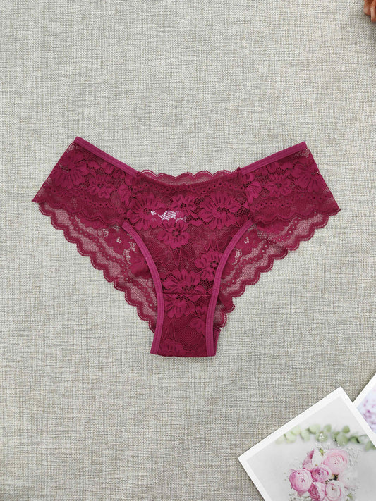 6-Pack Women's Semi-Sheer Lace Bikini Panties - Full Coverage - ayq