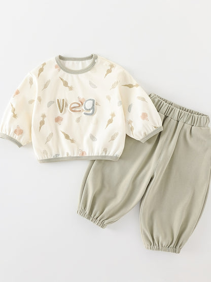 Boys' Autumn Crew Neck Letter Print Top & Casual Pants Set