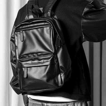 Men's Casual PU Leather Backpack with Laptop Compartment