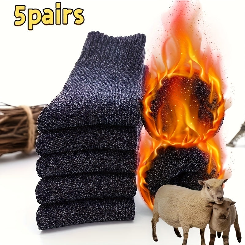 Men's 5-Pack Thick Wool Blend Mid-Calf Socks for Winter