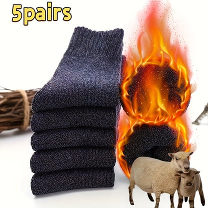 Men's 5-Pack Thick Wool Blend Mid-Calf Socks for Winter
