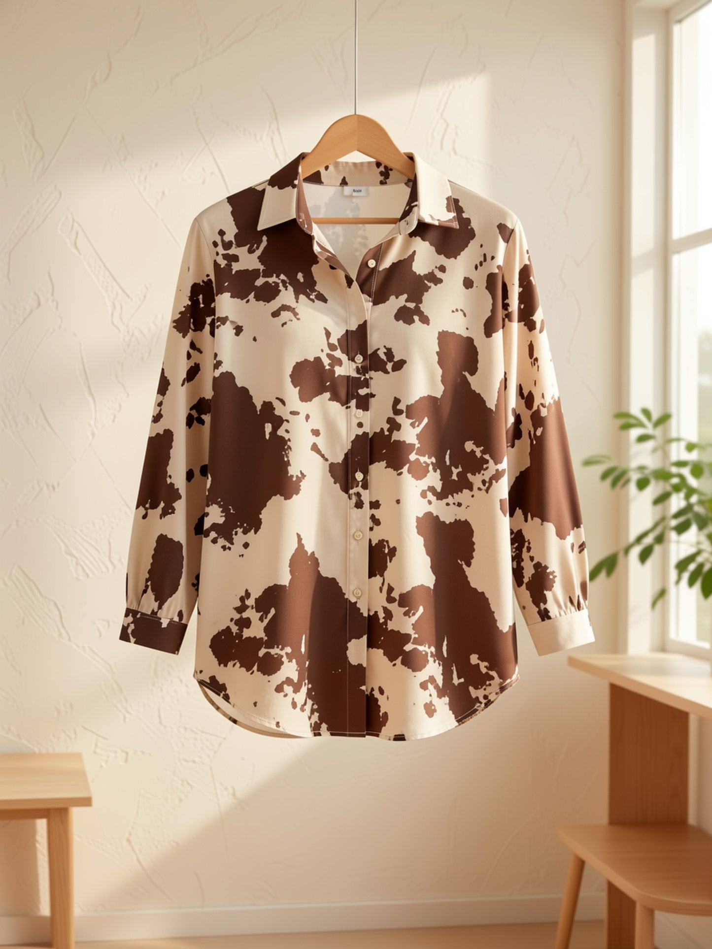 Women's Plus Size Geometric Print Collared Button-Up Shirt
