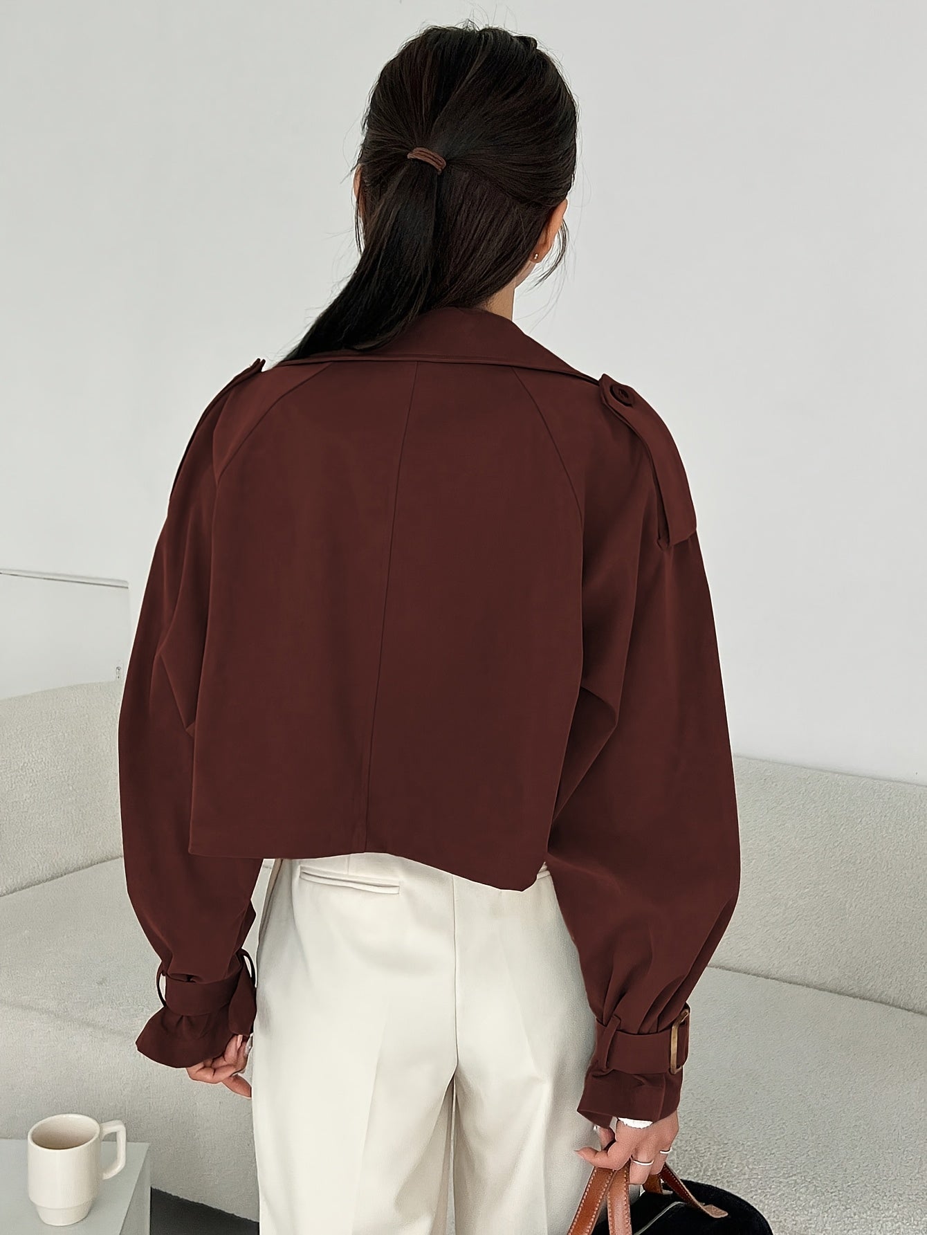 Women's Elegant Solid Color Short Windbreaker Jacket - Lightweight Versatile Outerwear for Casual & Formal Outfits, Easy Care Hand Wash/Dry Clean, Durable Fabric