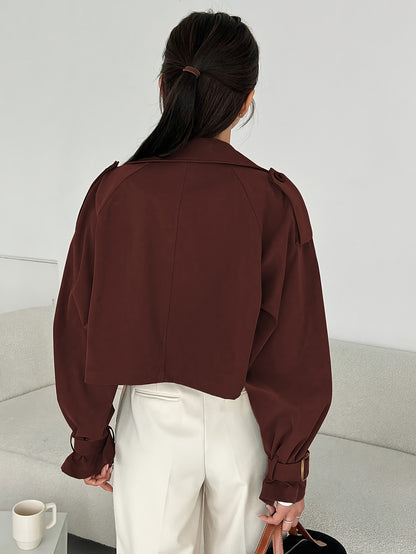 Women's Elegant Solid Color Short Windbreaker Jacket - Lightweight Versatile Outerwear for Casual & Formal Outfits, Easy Care Hand Wash/Dry Clean, Durable Fabric