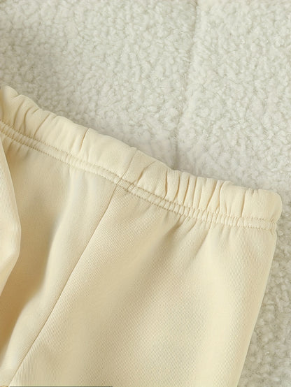 Tween Girls' Autumn/Winter Letter Embossed Warm Lined Sweatshirt and Joggers, Perfect for Outdoor