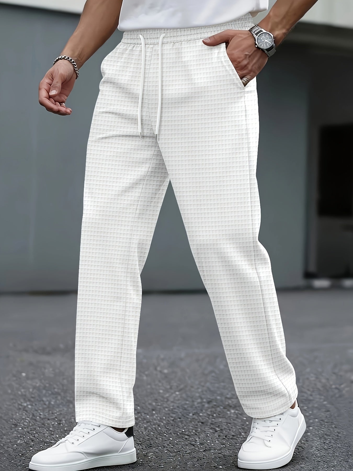 Men's Casual Knit Trousers with Elastic Waist and Pockets