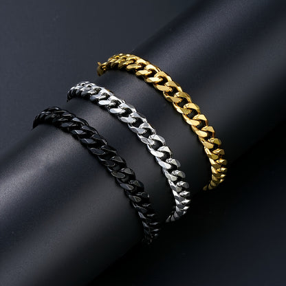 3pcs Set of Minimalist Hollow Titanium Stainless Steel Cuban Bracelets, Golden, Silvery, and Black Combo, Unisex, Perfect for Christmas, Valentine's Day, New Year, Ideal Gift for Boyfriend, Father, and Son