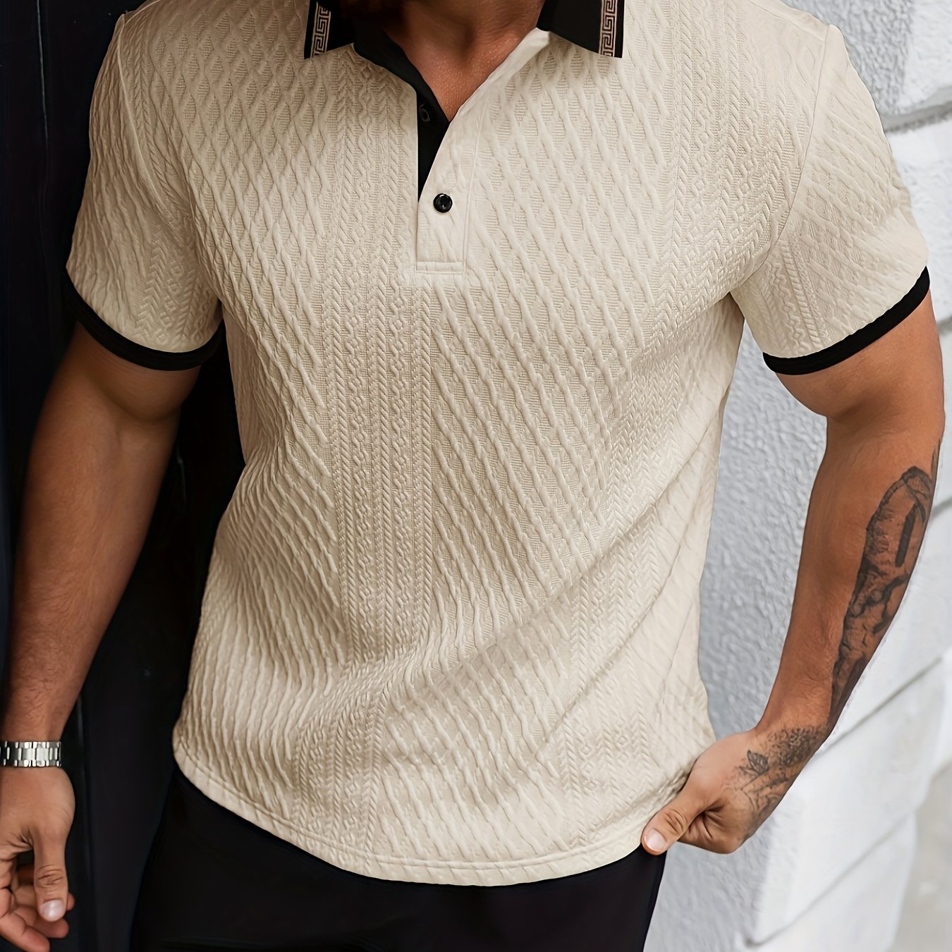 Men'S New Color-Blocked Polo Shirts Are Selling Well, Featuring a Jacquard Collar Design, Soft Textured Fabric, Perfect for Outdoor Casual Business, Breathable Polo Shirts, And Golf Shirts - ayq