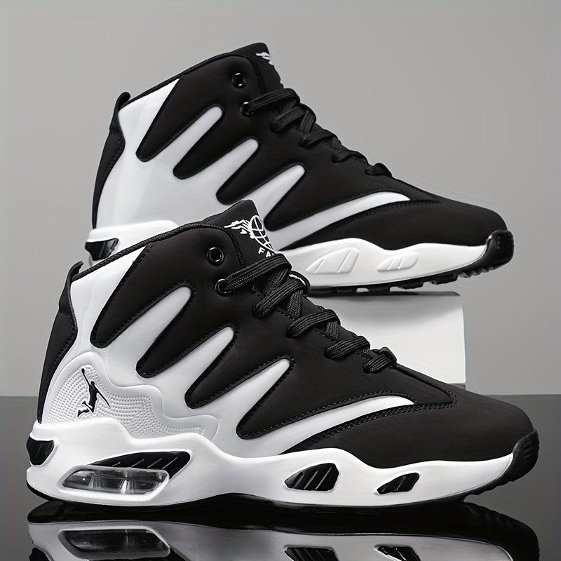 Men's High-Top Basketball Shoes Lightweight Breathable PU Sneakers