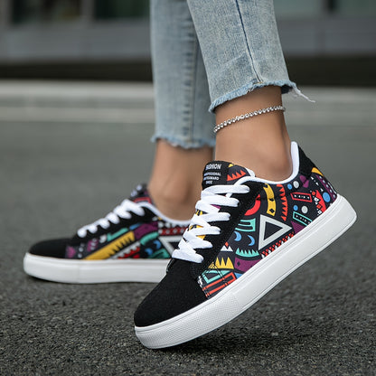 Women's Casual Skate Shoes Geometric Pattern Random Print Versatile, Lightweight Anti-Slip Outdoor Sports Daily Wear Walking Sneakers
