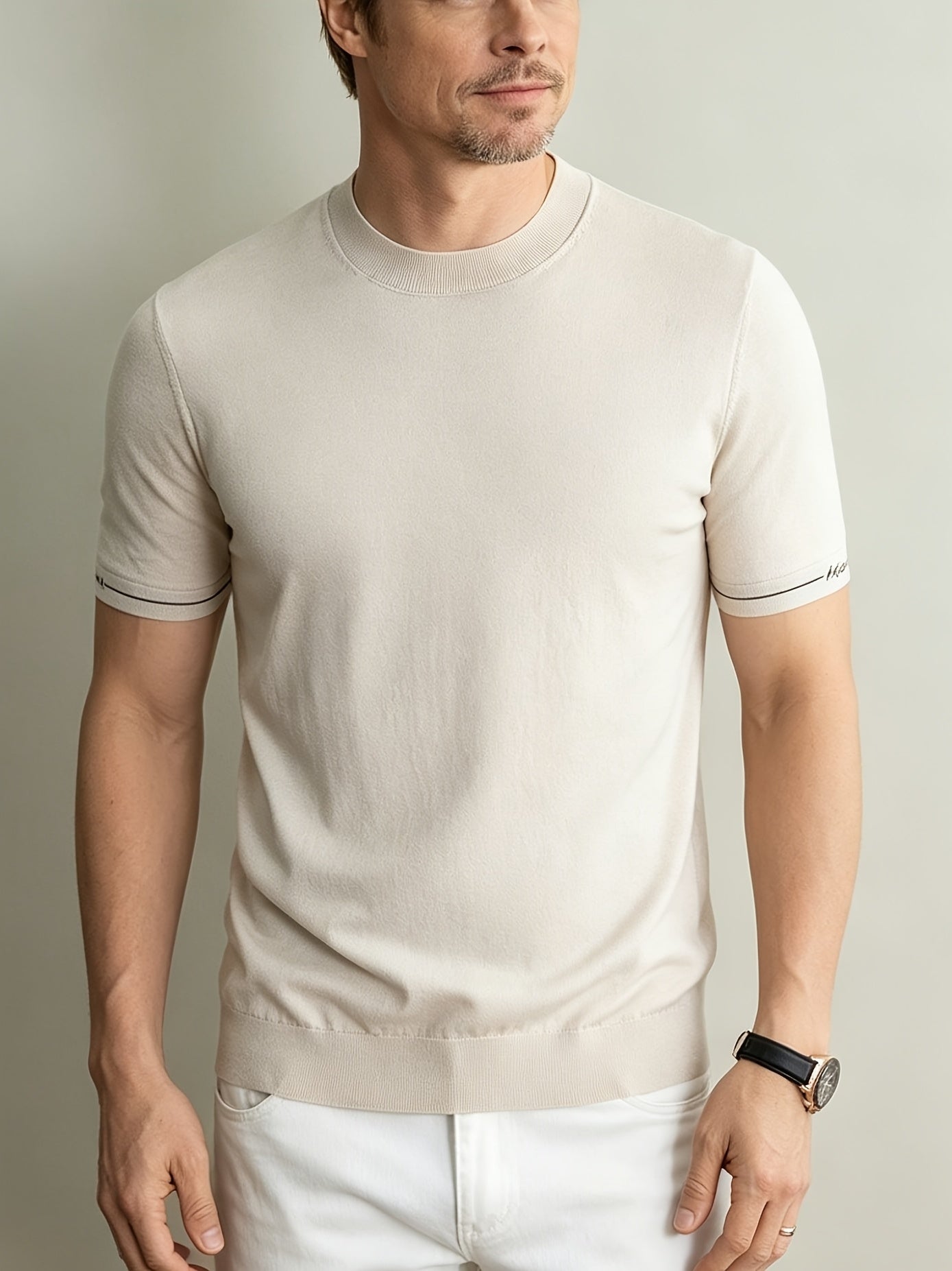 Men's Casual Crew Neck Knit Short Sleeve Summer Shirt