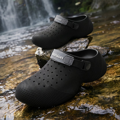 Unisex EVA Summer Slides with Textured Hole Design, Thick Sole