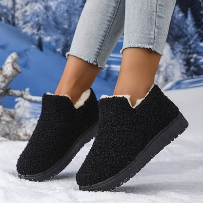 Women'S Plush Winter Slip-On Ankle Boots - Soft Fleece-Lined Low Heel Casual Shoes, Lightweight & Durable, Perfect for Y Days, Winter Footwear | Slipon Boots | Synthetic Cover Sole