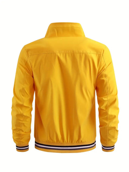 Men's Vintage-Inspired Hip Hop Baseball Jacket - Casual Sports Outerwear with Stand Collar, Zip-Up, Polyester - Perfect for Fall/Winter