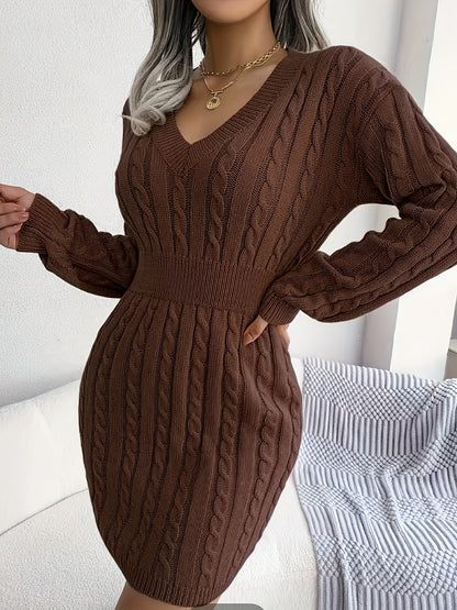 Women's White/ Twist- V-Neck Shorter-to-Oversized-Hem White Button-like Placket (No Buttons) Dress - Full-Length Long Sleeve Winter Winter Short/Long Dress (No) - Slim-Fit Tummy Control for Fall/Winter (Low-Maintenance