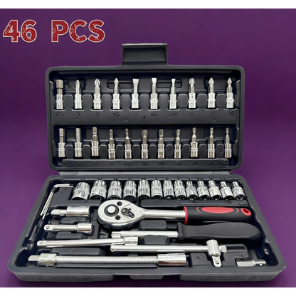 46pcs Professional Multi-Size Auto Repair Tool Set | Designed for European Cars, Includes Torque Wrench and Hex Keys, Durable Chrome Vanadium Steel, Suitable for Car Maintenance, Motorcycles, Bicycles, and Home Repairs, Black
