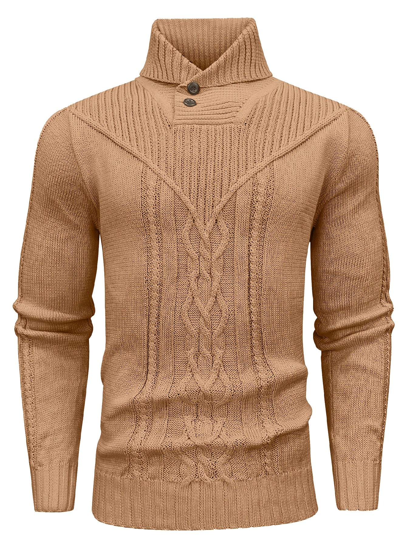 Men's High Collar Warm Knit Sweater - Stretchy Fashion Ribbed Pullover, Elegant Gentleman Cardigan